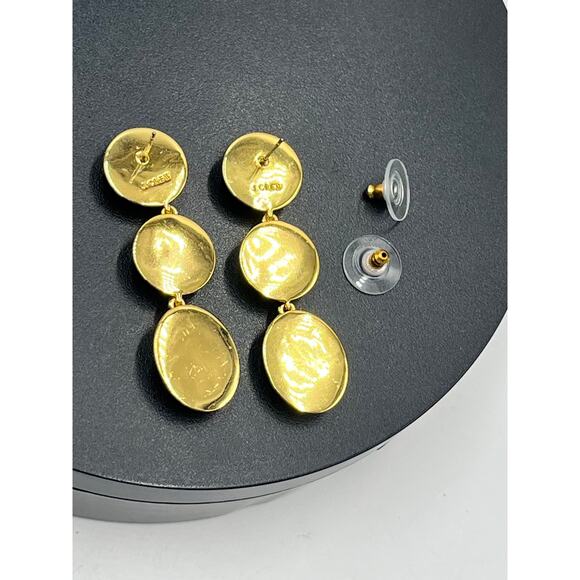 J. Crew Triple-Drop Tiered Matte-Green Glass Rhinestone Gold Tone Earrings - Picture 8 of 9